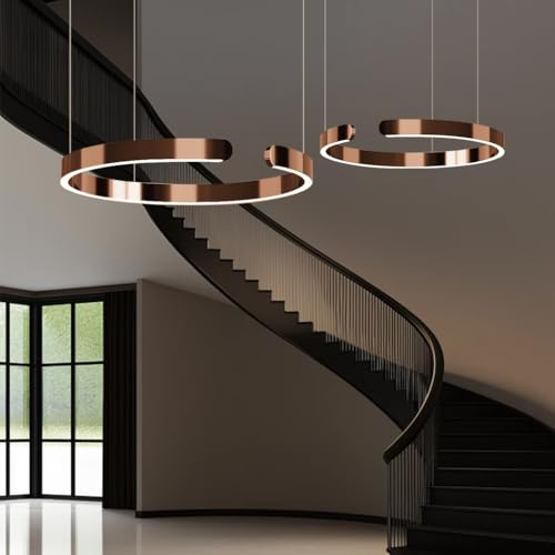 JINWELL LED Pendelleuchte Esstisch, Dimmbar Pendelleuchten Moderne Ringe Design Hängeleuchte Aluminium Esszimmerlampe Hängelampe Hängend Lampen Für Esstischlampe Büro Küche(Rose gold,40+60cm)