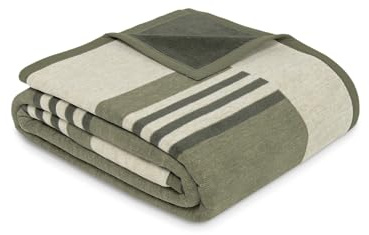Ibena Talca Decke 150x200 cm - Baumwollmix weich, warm & waschbar, Kuscheldecke grün beige
