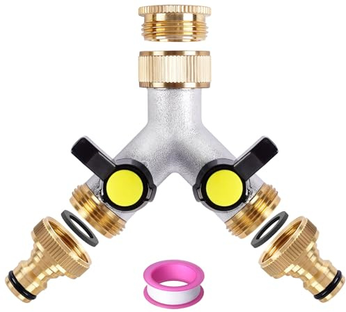 ilauke 2 Wege y verteiler Wasser 3/4 Zoll, Wasseranschluss Verteiler, Wasserhahn Verteiler mit Griff, Wasserverteiler 2 Fach,für Waschmaschine, Geschirrspüler,Gartenschlauch,Wasseranschluss Adapter