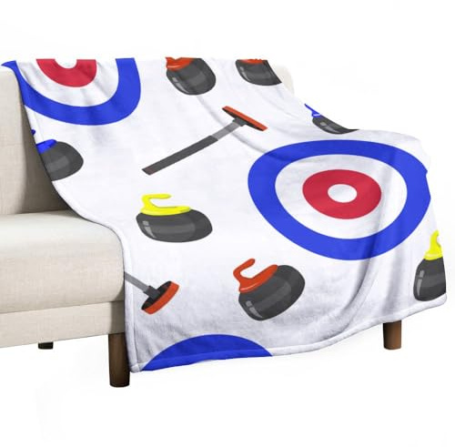 Coperta morbida da tiro, stile curling, sport, scopa, pietra, accogliente, calda, in flanella, comoda, autunnale, per divano, letto, per tutte le stagioni, da donna a uomo, leggera, per la casa, 55 x