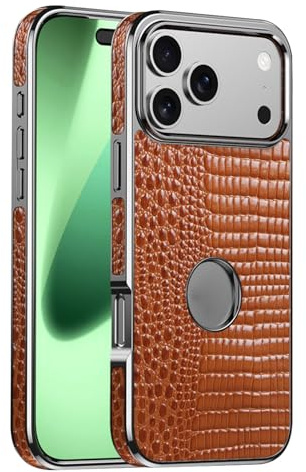 Custodia Di Lusso In Vera Pelle For IPhone 17/17 Air/17 Pro/17 Pro Max, Sottile Custodia Con Texture Coccodrillo E Design Placcato, Compatibile Con La Ricarica Wireless(Brass,17 Pro Max)