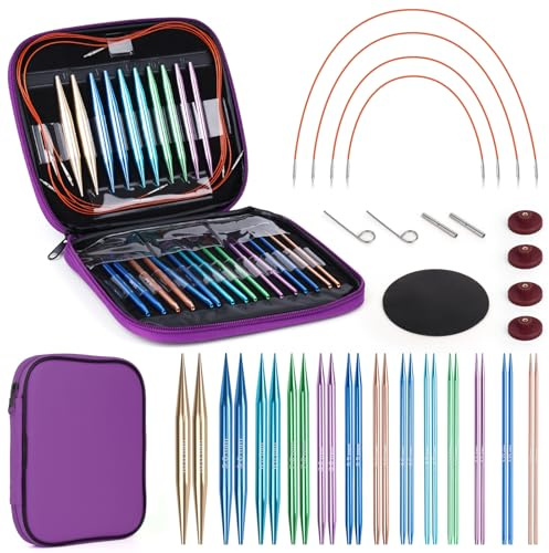 Coopay Auswechselbare Rundstricknadeln Set, 3,0-10,0 mm Rundstricknadeln (4 Längen verstellbar), Stricknadeln Rundstricknadel mit Aufbewahrungstasche,Austauschbare Rundstricknadel, Lila