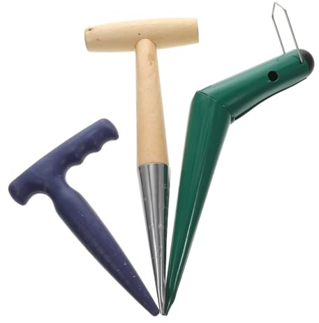 NUOBESTY Juego de Perforadoras Manuales para Jardinería, Plantador Práctico de Plantación, 3 Piezas Mango de Madera y Acero Inoxidable, Adecuado para Trasplante y Excavación en Jardín