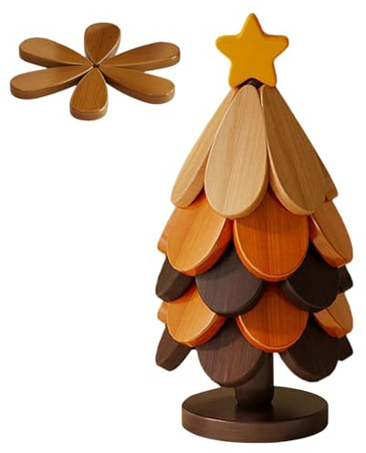 Sottopentole In Legno A Forma Di Albero Di Natale | 5 Pezzi Pieghevole In Legno Tappetino Per Tazze,Portabicchieri Resistente Al Calore Con Supporto - Per Cibi Caldi Pentole Padelle Ciotole Teiere Cuc