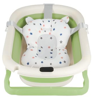 Belfoyer Baignoire Bébé Pliable avec Thermomètre – Bassine de Bain Bébé Pliable sur Pied ou au Sol, Confortable & Sécurisée avec Coussin Doux, Drainage Facile, Gain de Place, 0-36 Mois（WX44704）