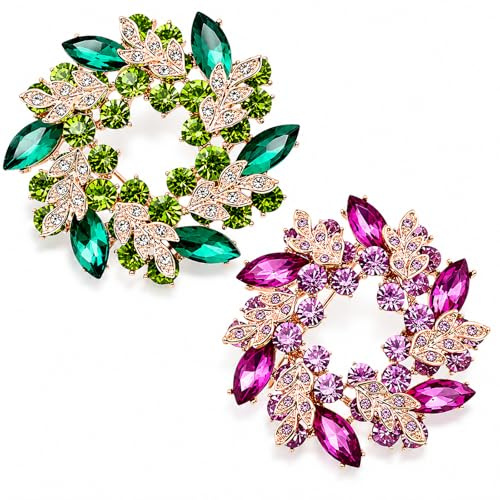 Kaizuca 2-pack kransbroscher för kvinnor, kristallbrosch med färgglada strass, elegant tillbehör för bröllop, dans och fester, presentidé