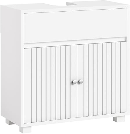 FORABMAB Waschbeckenunterschrank, Badezimmerschrank mit Schublade und 2 Türen, Badezimmer Unterschrank mit verstellbare Ablage, große Öffnung für Siphons, Waschtischunterschrank 60 x 30 x 60 cm,Weiß