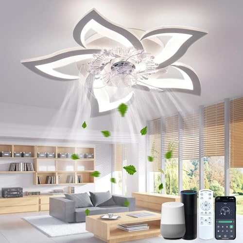 RRBEST Leise Deckenventilator mit Beleuchtung, Deckenleuchte mit Ventilator Kompatibel mit Alexa, Dimmbar Deckenlampe mit Ventilator mit Fernbedienung/App für Schlafzimmer, Wohnzimmer