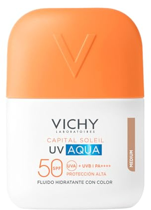 Vichy UV Aqua Hydrating Fluid LSF50 Medium Ton, für alle Hauttypen, mit Anti-Verlust-Formel, Vitamin CG, Vitamin E, Glycerin und Vulkanwasser von Vichy, 50ml
