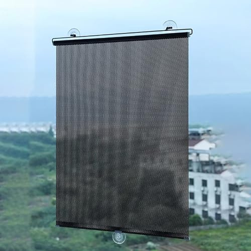 74X140cm Suction Cup Roller Blinds Portable Retractable Roller Shades Window Blind Sun Protection No Drilling Blackout Curtains Temporary Privacy Blinds UV Protection for Office,Home,Car