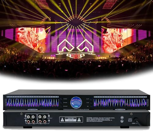 Audio Equalizer 22-Band Stereo Graphic with 10 Preset Effects, Dual Channel Rack Mount, Automatic Noise Reduction for Recording Studio