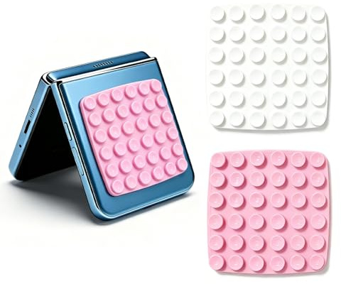 Leeneen 2 st fyrkantiga silikonfodral med sugpropp självhäftande fäste med 36 kraftfulla koppar, 3 m klibbigt grepp kompatibel med iPhone, Android och hopfällbara telefoner, handsfree spegel