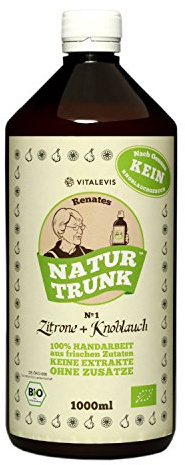 OHNE Konservierungsstoffe! Bio! Renates NaturTrunk Nr. 1 Zitrone + Knoblauch, 1x 1000ml in PET-Flasche, DE-ÖKO-006, handwerklich hergestellt in kleinen Stückzahlen mit von Hand geschältem Knoblauch.