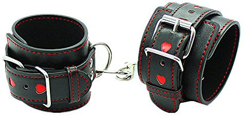 Addfect Handfessel Herz Leder mit Kette Einstellbare Edelstahl Schnalle Fetish Bondage Liebhaber Für Pärchen (Handschellen)