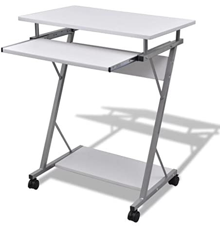 Wakects Bürotisch Computertisch Druckertisch mit 4 Rollen Tastaturauszug 60 x 40 x 75 cm Mehrfabrig (Weiß)