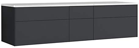 StoneArt Badmöbel Set Mineralguss Waschbecken Waschschale Aufsatzwaschbecken und Unterschrank Waschtisch Einzel- oder Doppelwaschbecken Venice VE-2000pro dunkelgrau 200cm
