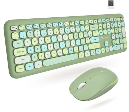 X9 Colorful Keyboard and Mouse Combo - 2.4G Wireless Connectivity - Transform Your Space with a Cute Wireless Keyboard and Mouse Retro Set - Green Keyboard and Mouse - Aesthetic Keyboard