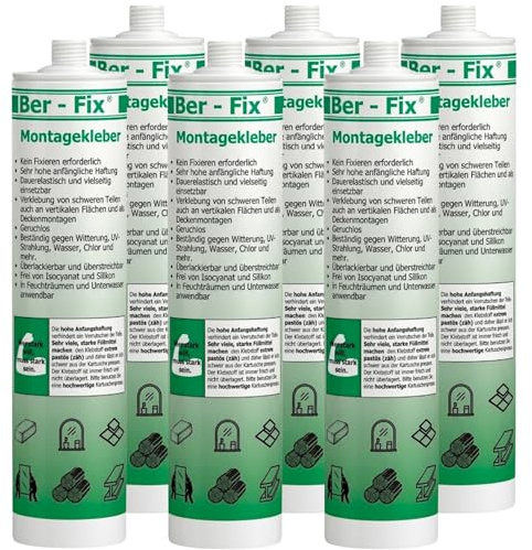 Ber-Fix Montagekleber nur Kleber extra stark weiß 6er Pack | Montagekleber nur Kleber weiß 6er Pack: Montagekleber für Kleben statt Bohren: geeignet für Leisten, Platten