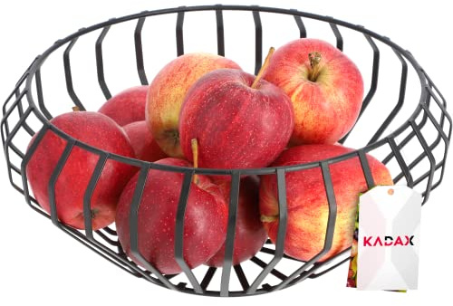 KADAX Fruit Basket, Powder Coated Steel Fruit Bowl, Decorative Wire Basket, Black Metal Basket for Fruit, Vegetables, Newspaper, Snack Basket, Design, Modern Fruit Basket, Round (28 x 12 cm)