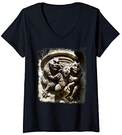 Damen Wasserspeier der Kathedrale Notre Dame T-Shirt mit V-Ausschnitt