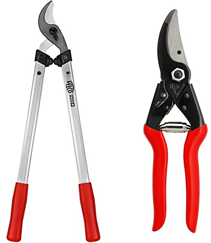 FELCO 211-60 Astschere (Länge 60 cm, ziehender Schneidkopf, Baumschere Schnitt-ø 35 mm, Griffe aus Aluminium, Gartenschere für schwere Schneidarbeiten) & 5 Gartenschere (Schnitt-ø 25 mm, Länge 225 mm)