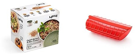 Lékué Recipiente para cocinar Quinoa, Arroces y Cereales, 1 Litro + Estuche de vapor, 1-2 personas, color rojo