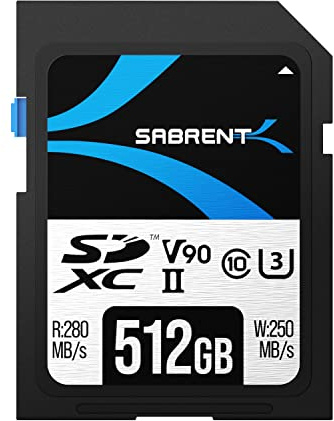 SABRENT SD Karte 512GB V90 UHS-II U3 SDXC Card Class 10, 280MB/s Lesen, 250MB/s Schreiben – Professionelle Speicherkarte für 4K 8K Video, DSLR, Drohne, Kamera (SD-TL90-512GB)