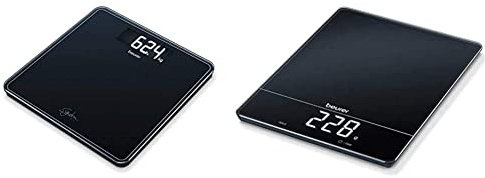 Beurer GS 400 SignatureLine Black Bilancia in Vetro con Portata Fino a 200 kg, 31 x 31 cm, Nero & KS 34 Bilancia da Cucina con Portata fino a 15 kg