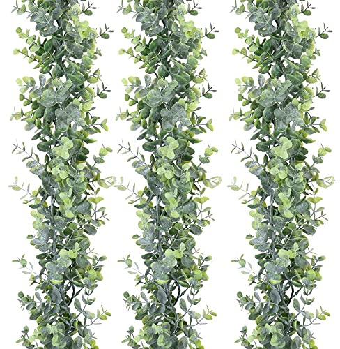 Lighterday 3Pcs Greenery Artificial Eucalyptus Garland 5.4Ft Faux Eucalyptus Plant Hanging Greenery Vines Garland for Wedding Table Crafts Wall Mantel Home Decoration
