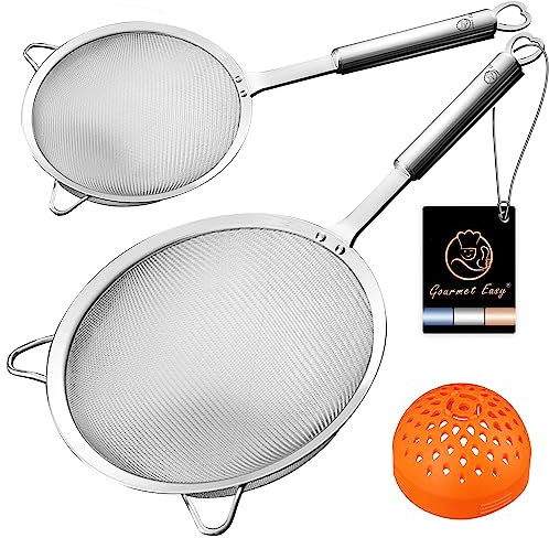 Gourmet Easy Sieb-Set aus Edelstahl – 1 großes Nudelsieb, 1 kleines, extrafeines Sieb, 1 Silikon-Dosensieb – Reissieb, Mehlsieb zum Backen – Siebe für die Küche mit stabilem Griff, Edelstahl