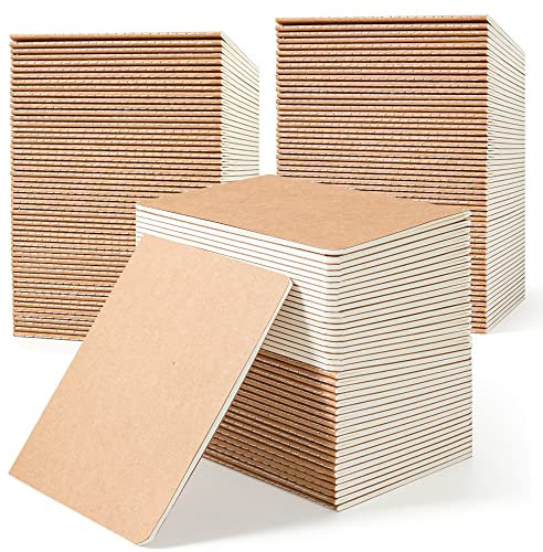 feela 170 Pack Blank Kraft Notebooks, Unlined Sketchbook Mini Cute Note Pad for Drawing Writing, Journal Bulk For Kids Students Office School Supplies, A6, 48 Pages, 4.25” X 5.5”, Brown