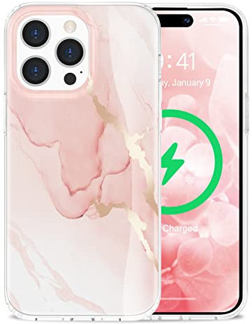 Togestar für iPhone 14 Pro Max Hülle Marmor, [Verblasst Nicht] Ultra Dünn Aesthetic Glitzer Handyhülle, Flexibel Silikon TPU Schutzhülle Marble Case, Rosa