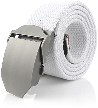 TopHomer 120cm Weiß Canvas Gürtel, Lässiger Jeans Gürtel für Herren und Damen, Canvas Arbeitsgürtel mit Strapazierfähiger Schnellverschluss Metallschnalle für Training, Freizeit, Arbeit