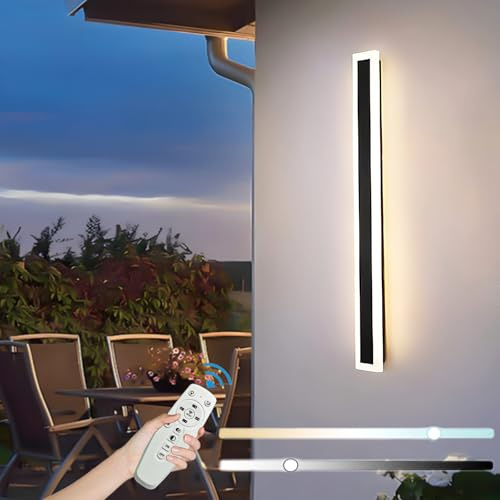 ZTWLEED LED Wandleuchte Aussen 80CM Lange Wandlampe mit Fernbedienung | Dimmbar 3000K-4000K,10%-100%,IP65 Wasserdicht,Außenwandleuchten für Villa Garten Korridor Außenbalkon,16W,110-240V,Schwarz
