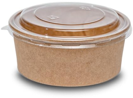 Commerline 1300ml Bio Salatschale Salatschalen | 50 Stk. Salat Schale Schalen Bowl Einweg mit Deckel | Kartonschale Salatbox Kraft Einwegschalen (Bio_salatschale_1300ml, 50 Stück)