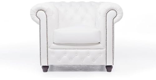 Chesterfield Sillón Brighton The Brand de 1 plaza, 100% piel, hecho a mano, ancho original de 100 cm (blanco)