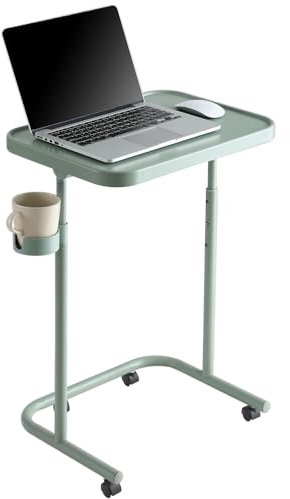 Keepo Metall-TV-Tablett mit Rädern/Rollen, Beistelltisch, verstellbares Mahlzeitentablett, klappbarer Laptoptisch mit 3 Höhen, 0 bis 90 Grad Neigungswinkel, tragbarer über Bett und Sofa, Ständer