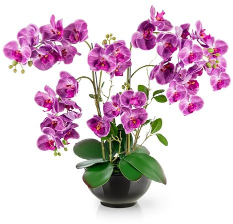 PASCH® XXL Kunstblume Orchidee Groß (56cm) in Hochglanz-Keramiktopf | Künstliche Orchideen im Topf | Kunstblumen Wie Echt (Lila)