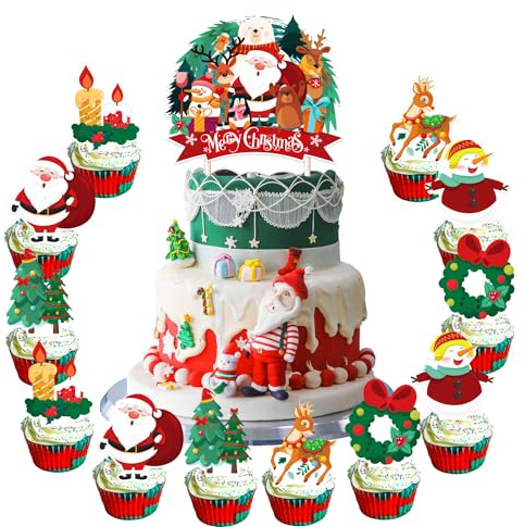 13pcs Weihnachten Kuchen Topper, Frohe Weihnachten Cupcake Toppers