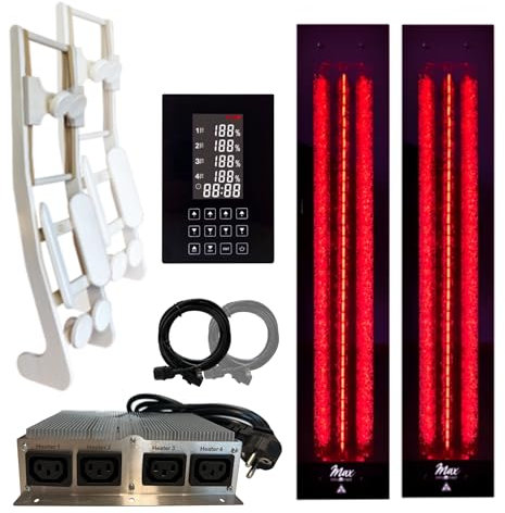 InfraROTmed MAX© - Juego de focos de calor profundo y control icon 4 touch, para sauna y cabina de infrarrojos, foco de espectro completo (2 x 500 W + S + respaldo)