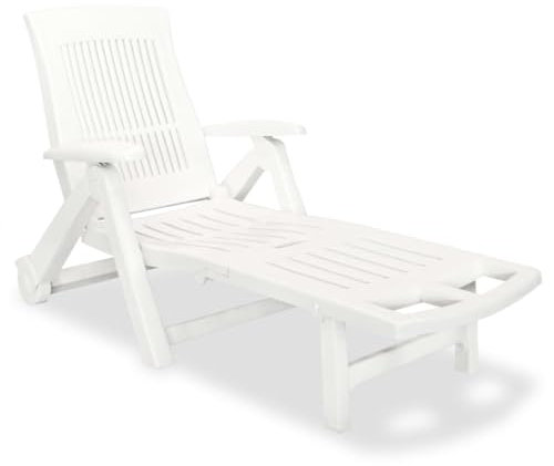 AUUIJKJF Outdoor Möbel Sonnenliege mit Fußstütze Kunststoff Weiß Möbel