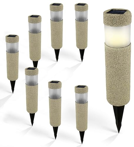 Monzana® 8x Solarlampen für Außen Stein-Optik Gartendeko kabellos & wetterfest IP44 8h Leuchtdauer Solarleuchten Garten