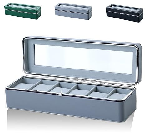Ryzardable Uhrenetui, Uhrenaufbewahrung, 6 Stück, Luxus-Uhren-Innen-Kollektion, Uhrenbox, Displaybox, Herren, Damen, stilvoll (Grau)