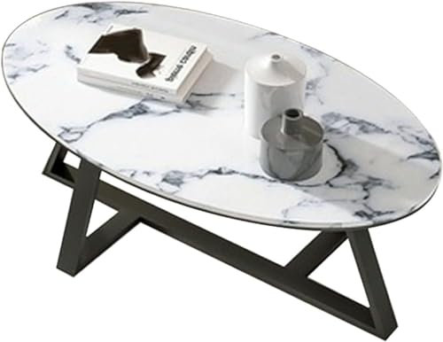 Couchtisch aus natürlichem Marmor, ovaler Beistelltisch, unregelmäßiges Tablett mit Metalleffekt, Akzentmöbel-Essentials