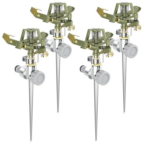 Brandson - 4X Garten Interval Sprinkler aus Metall Impulsregner Rasensprenger rotierend 24 m Reichweite, 3/4 Zoll - Adapter Schnellkupplung 1/2 Zoll, Rasensprinkler Bewässerungssystem Sprinklersystem