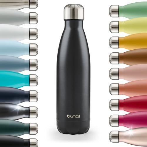 Blumtal® Botella termica Charles - botella agua acero inoxidable 350 ml sin BPA - botellas de agua acero inoxidable aislada - botella acero inoxidable - botella de agua acero inoxidable - Metal negro