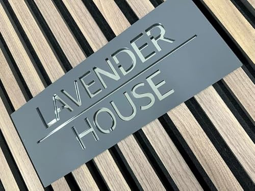 One of a Kind Design UK Personalised House Sign Custom Address Plaque with Number & Street Name Modern Floating Door Sign Slate Look 6mm Acrylic – Weatherproof, UV Stable – Grey