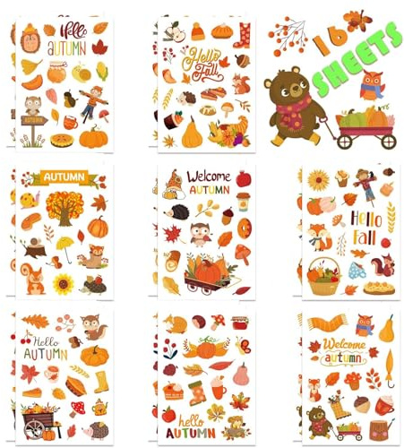Herbst Aufkleber,Thanksgiving Themen Aufkleber,Herbstaufkleber für Kinder,Aufklebers für Scrapbooking Kinder, Wasserflasche, Umschläge, Basteln