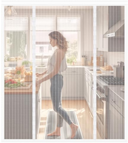 Magnetic Fly Screen Door, 130x210cm Double Door Screen Curtain for Sliding Door with Powerful Magnets and Full Frame Magic Tape, Easy to Install Door Fly Screen Curtain, Keep Fly Bug Out, White
