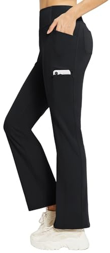 baleaf Women's Thermal Pants with Pockets Flared Leggings High Waisted Straight Bootcut Sweatpants Winter Bootleg Yoga Trousers Black M